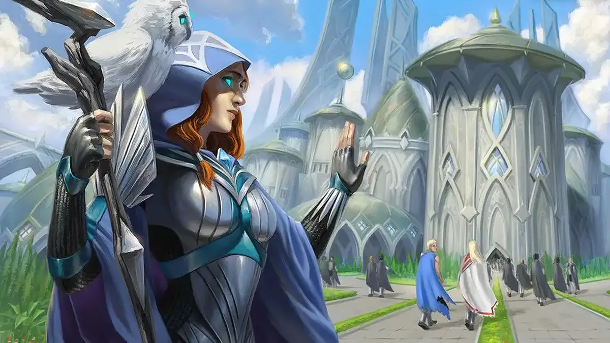 Magic: The Gathering's Kasmina, Enigma Sage Planeswalker on Mentor's Guidance card from Strixhaven: School of Mages