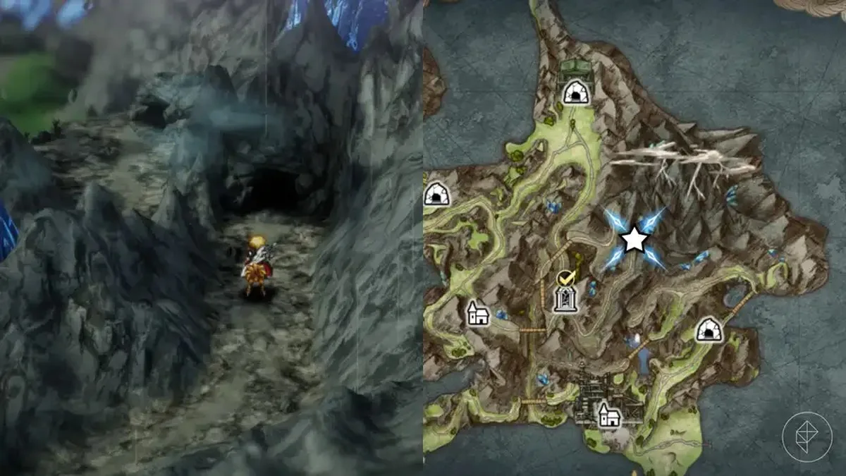 Rain approaches a cave in the mountains, which also leads to Mt. Thunderclap in Final Fantasy Resonance