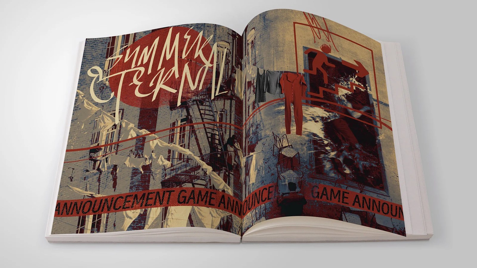 A book showing a double page spread of art from Summer Eternal's anthology.
