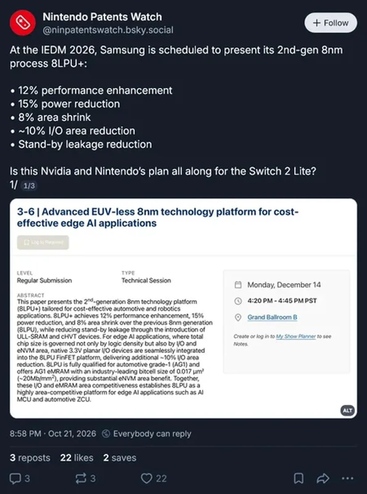 Revised Samsung chip process impact on Switch 2 Lite shown