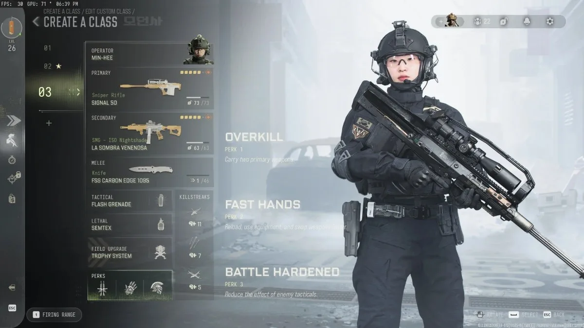 A Signal 50 Multiplayer class setup in MW4