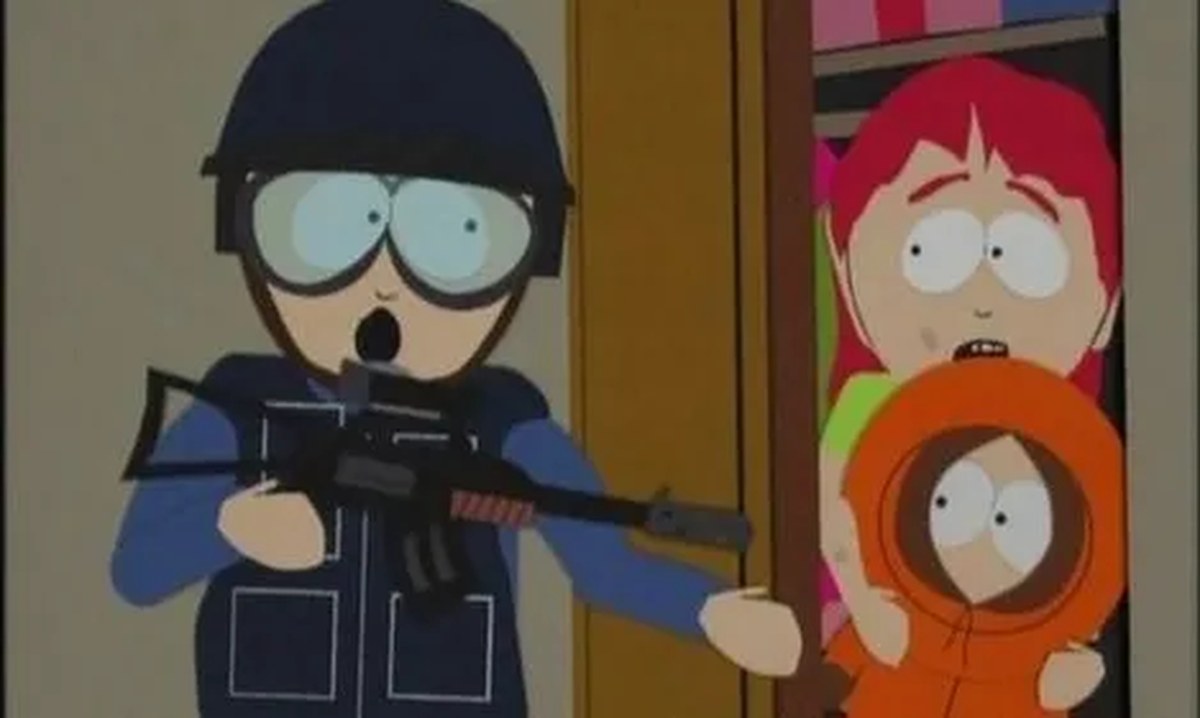 'Quintuplets 2000' (Aired 4/26/00): South Park fans got one of their first tastes of how timely the show could be when this episode referenced the Border Patrol raid on Elian Gonzalez's home that occurred earlier that week. In this case, Kenny was the stand-in for Elian.