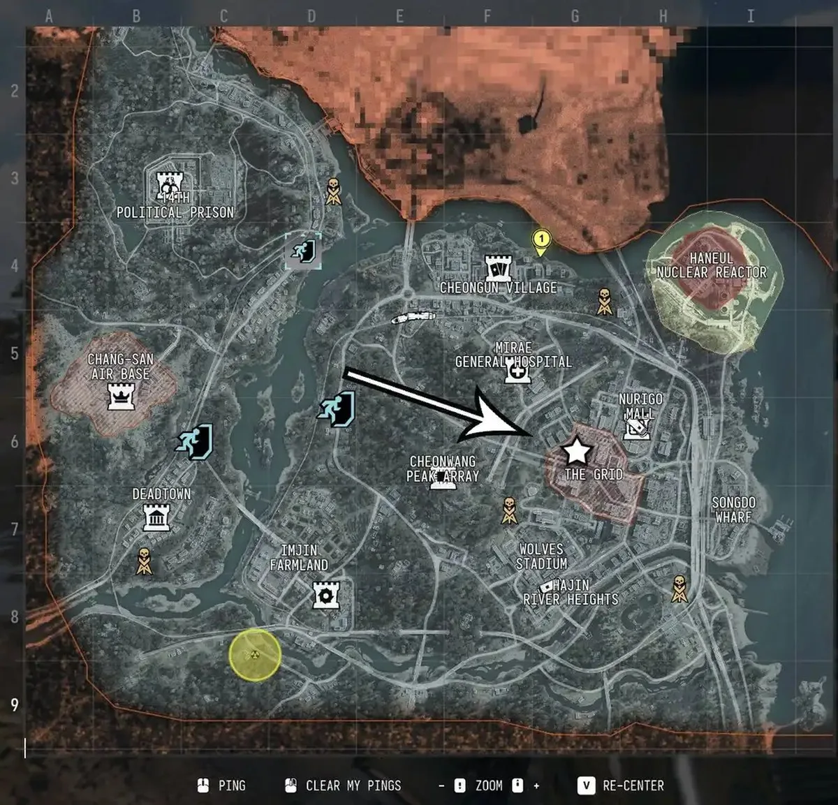 The in-game DMZ map with the Netshin Tech Complex highlighted with a star and an arrow pointing to it.